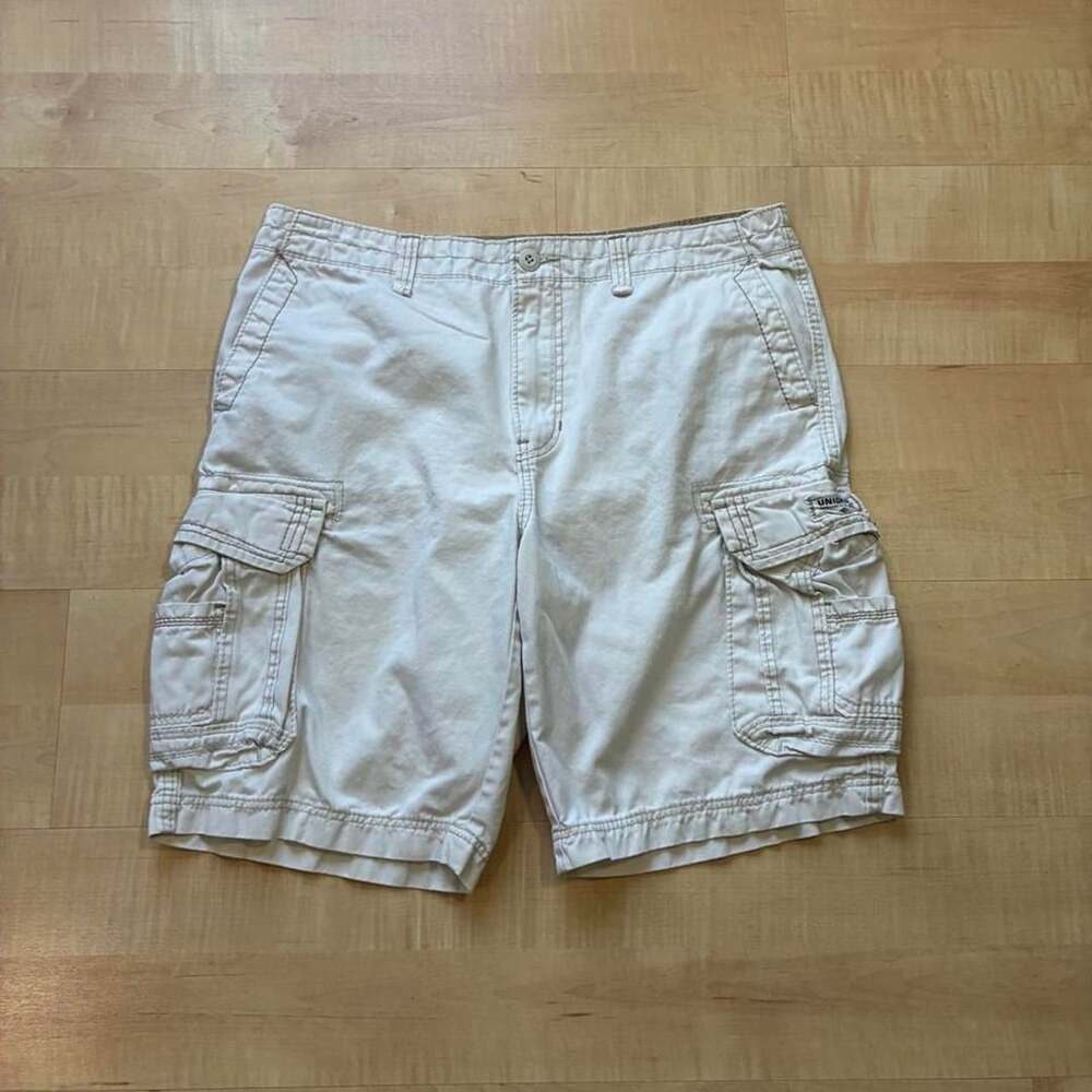 Unionbay Cargo Shorts Mens 36 Off White Vintage Y2K Loose Fit Cotton
